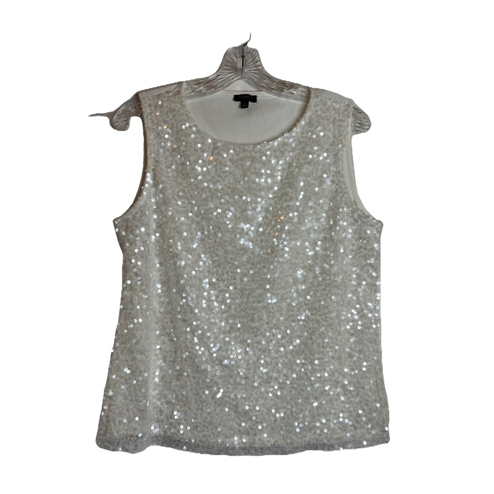 Talbots‎ Petite Sleeveless White Sequin Holiday Top Women's Size MP